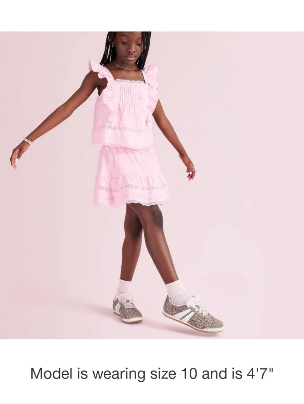 NWT LoveShackFancy Pink Eyelet Lace Tiered Mini Skirt Limited Edition 9 Coquette